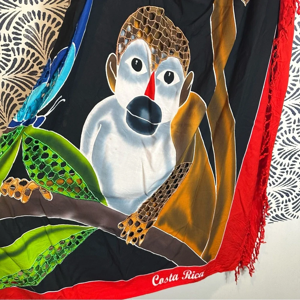 Vintage Pura Vida Costa Rica Tropical Jungle Monkey Sarong Scarf Blanket READ